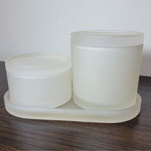 Haven White 3 Piece Set Eulo Jar and Tray Home Bathroom Bath Decor Accent